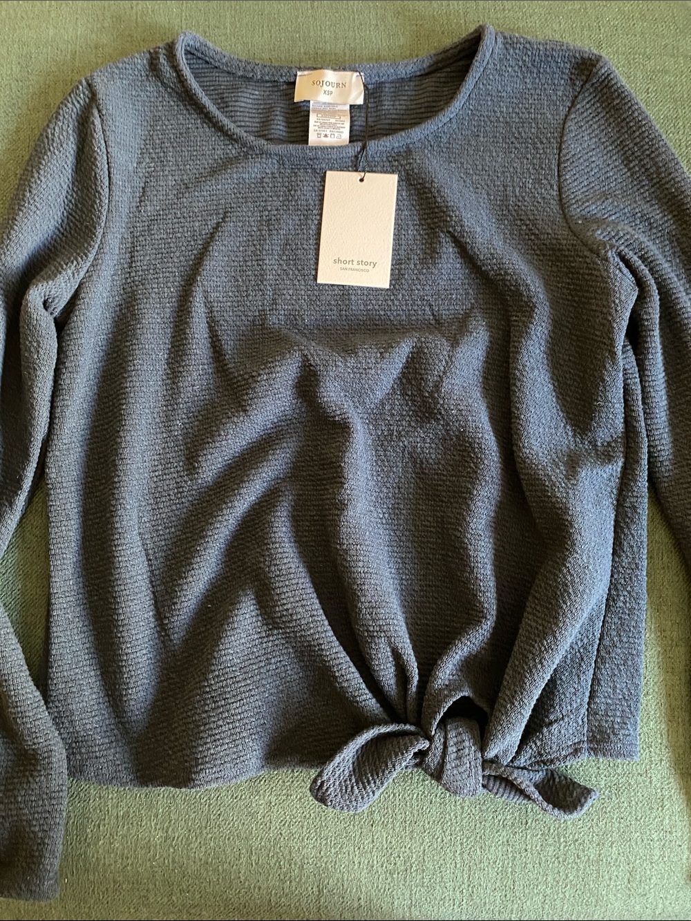 Women's Blue Knit Tie-Hem Sweater